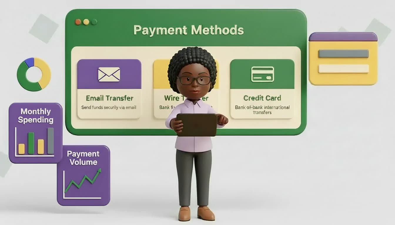 Ilustración de las opciones de pago: depósito directo, billetera móvil e integración con nómina.